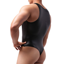 Load image into Gallery viewer, KUYDZON Black Men&#39;s Faux Leather Bodysuit Underwear U Pouch Sexy Elastic Jumpsuit Singlet Wrestling Suits