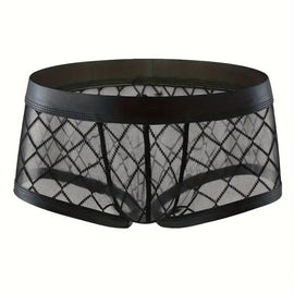 Men's Fishnet Boxer Briefs Underwear Black Mesh See Through Boxer Shorts