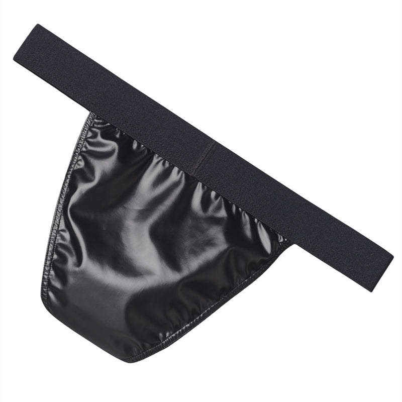 Faux Leather Zipper Briefs Men Underwear Male Wide Belt Panties Sexy U Pouch Bikini Slips Men's Exotic Lingerie