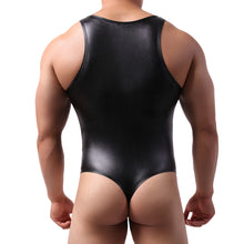 Load image into Gallery viewer, KUYDZON Black Men&#39;s Faux Leather Bodysuit Underwear U Pouch Sexy Elastic Jumpsuit Singlet Wrestling Suits
