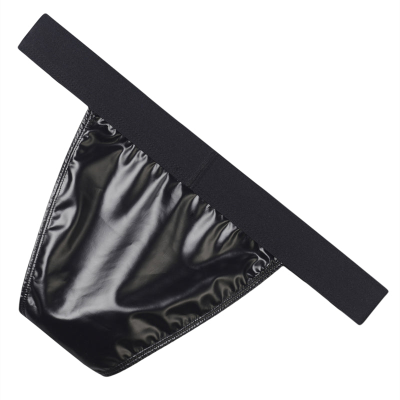 Sexy Men Faux Leather Underwear Briefs Underpants High Cut Men's Briefs Bikini Slips U Pouch Wide Belt Male Panties