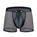 Mens Boxers Panties Man Mesh Imitation Leather Boxershorts Men Button U Pouch Panties Sexy Gay Underwear Men Hombre Shorts