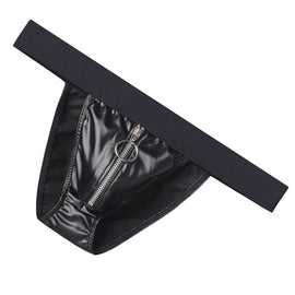 Faux Leather Zipper Briefs Men Underwear Male Wide Belt Panties Sexy U Pouch Bikini Slips Men's Exotic Lingerie