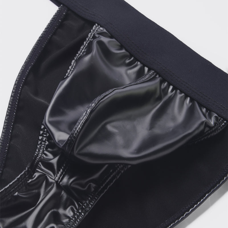 Sexy Men Faux Leather Underwear Briefs Underpants High Cut Men's Briefs Bikini Slips U Pouch Wide Belt Male Panties