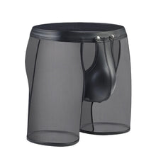 Load image into Gallery viewer, Fitness Men&#39;s Long Boxer Underwear - Breathable Mesh &amp; Faux Leather with Opened Button