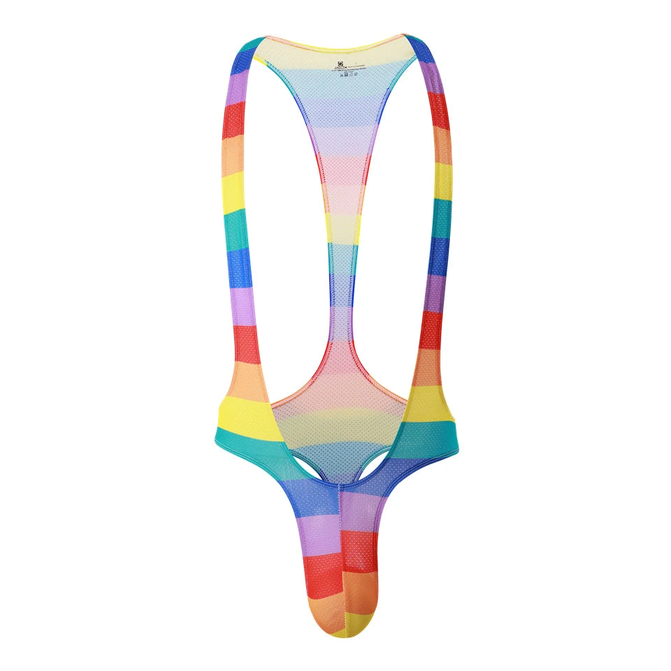 Mens Sexy Bodysuit Man Mesh Print Bodywear Wrestling Singlet Leotard Jumpsuits Suspender Man Thongs