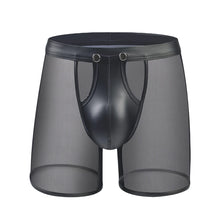 Load image into Gallery viewer, Fitness Men&#39;s Long Boxer Underwear - Breathable Mesh &amp; Faux Leather with Opened Button