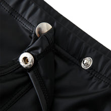 Load image into Gallery viewer, Sexy Men Boxers Underwear Open Crotch Faux Leather U Convex Pouch Black Boxers Shorts