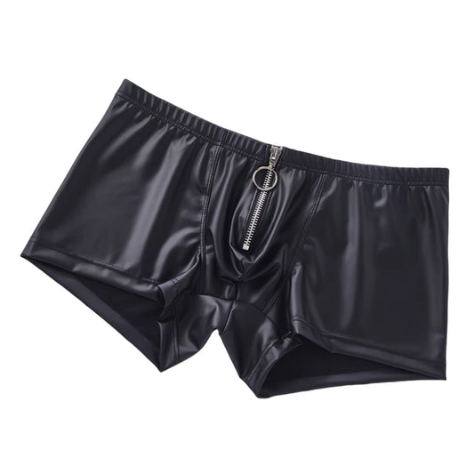 Sexy Men's Panties Faux Leather Men Boxer Shorts Underpants Zipper Underwear U Pouch Mens  Boxers Lingerie