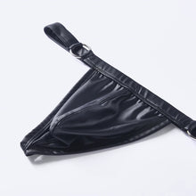 Load image into Gallery viewer, Men&#39;s Sexy Faux Leather Thong Underwear with Iron Ring U Pouch G-String Lingerie