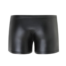 Load image into Gallery viewer, Sexy Men Boxers Underwear Open Crotch Faux Leather U Convex Pouch Black Boxers Shorts