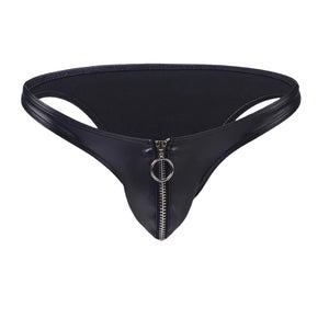 Sexy Briefs Underwear Zipper Faux Leather Mens Bikini Briefs Underpants With U Pouch