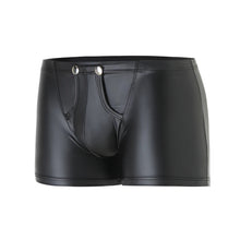 Load image into Gallery viewer, Sexy Men Boxers Underwear Open Crotch Faux Leather U Convex Pouch Black Boxers Shorts