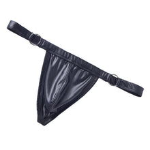 Load image into Gallery viewer, Men&#39;s Sexy Faux Leather Thong Underwear with Iron Ring U Pouch G-String Lingerie