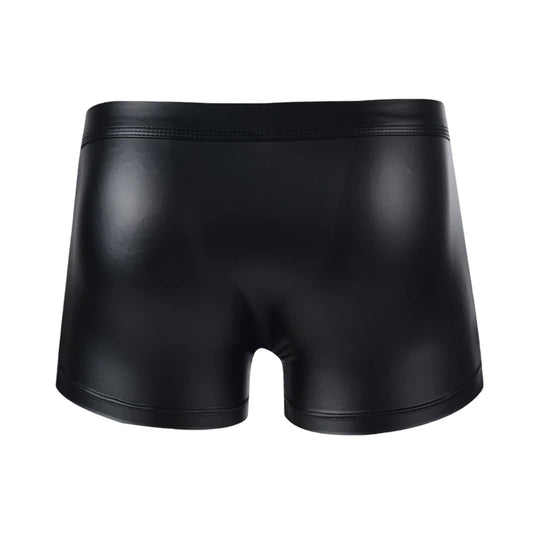 Sexy Men's Panties Faux Leather Men Boxer Shorts Underpants Iron Ring Underwear U Pouch Mens Boxers Lingerie