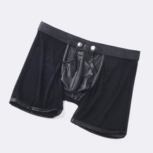Load image into Gallery viewer, Fitness Men&#39;s Long Boxer Underwear - Breathable Mesh &amp; Faux Leather with Opened Button