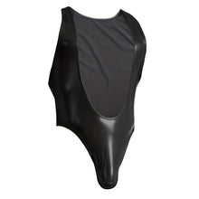 Load image into Gallery viewer, KUYDZON Black Men&#39;s Faux Leather Bodysuit Underwear U Pouch Sexy Elastic Jumpsuit Singlet Wrestling Suits