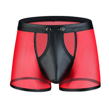 Load image into Gallery viewer, Mens Boxers Panties Man Mesh Imitation Leather Boxershorts Men Button U Pouch Panties Sexy Gay Underwear Men Hombre Shorts