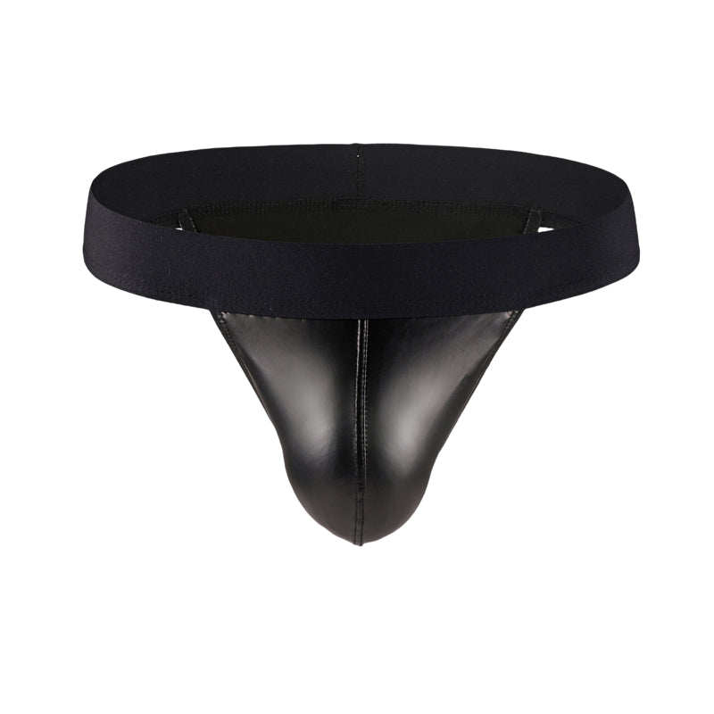 Sexy Men Faux Leather Underwear Briefs Underpants High Cut Men's Briefs Bikini Slips U Pouch Wide Belt Male Panties