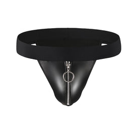 Faux Leather Zipper Briefs Men Underwear Male Wide Belt Panties Sexy U Pouch Bikini Slips Men's Exotic Lingerie