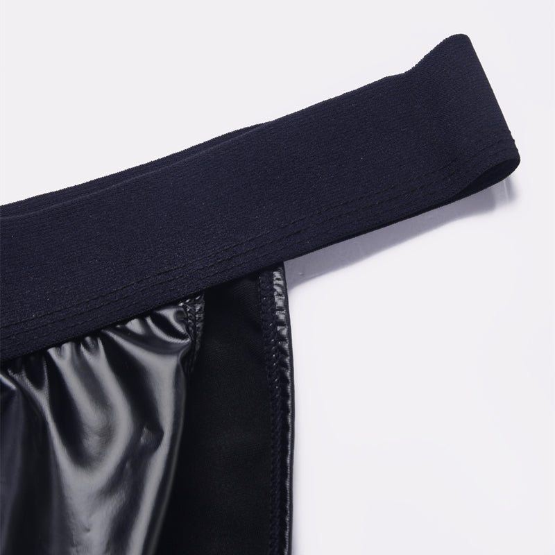 Sexy Men Faux Leather Underwear Briefs Underpants High Cut Men's Briefs Bikini Slips U Pouch Wide Belt Male Panties
