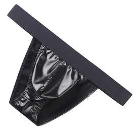 Sexy Men Faux Leather Underwear Briefs Underpants High Cut Men's Briefs Bikini Slips U Pouch Wide Belt Male Panties