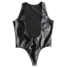 Load image into Gallery viewer, KUYDZON Black Men&#39;s Faux Leather Bodysuit Underwear U Pouch Sexy Elastic Jumpsuit Singlet Wrestling Suits