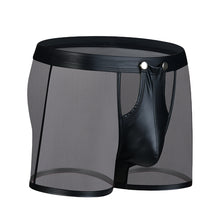 Load image into Gallery viewer, Mens Boxers Panties Man Mesh Imitation Leather Boxershorts Men Button U Pouch Panties Sexy Gay Underwear Men Hombre Shorts